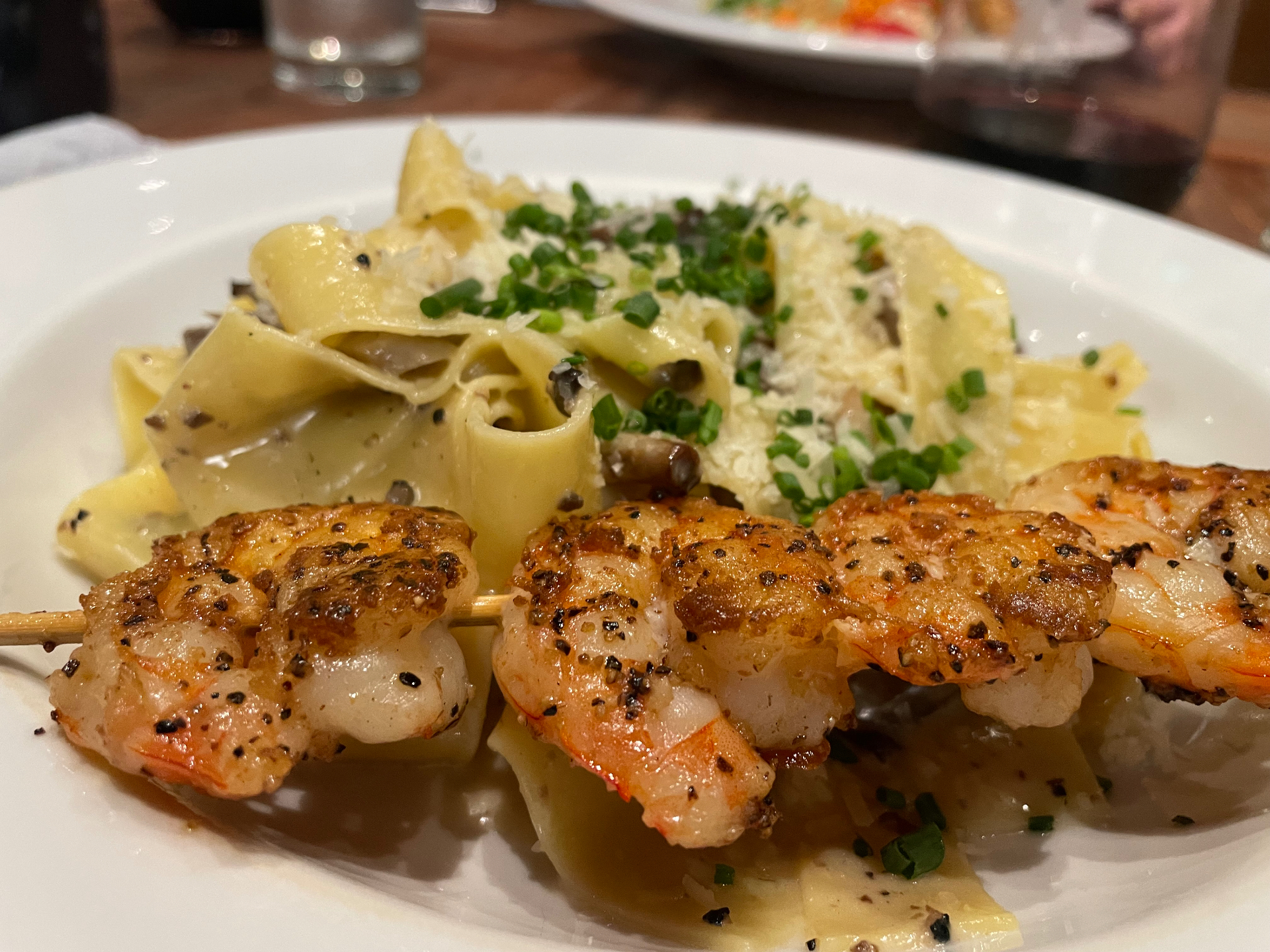 Garlic-Butter Shrimp with Creamy Wild Mushroom Pappardelle